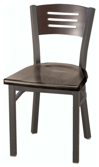 Square Metal Framed Cafe Chair w Wooden Seat & Back, Set of 2, Natural