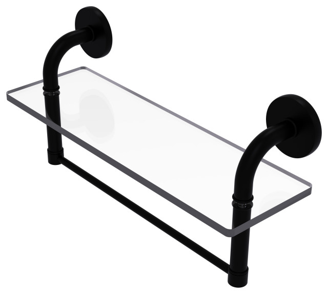 Remi Collection 16" Glass Vanity Shelf With Integrated Towel Bar, Matte Black