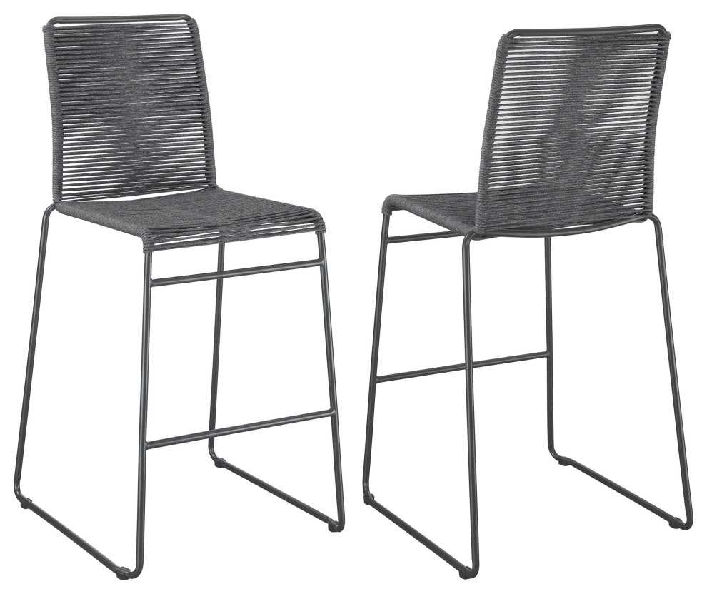 Jerome Upholstered Bar Stools With Footrest, Set of 2 Charcoal and Gunmetal Beach Style Bar