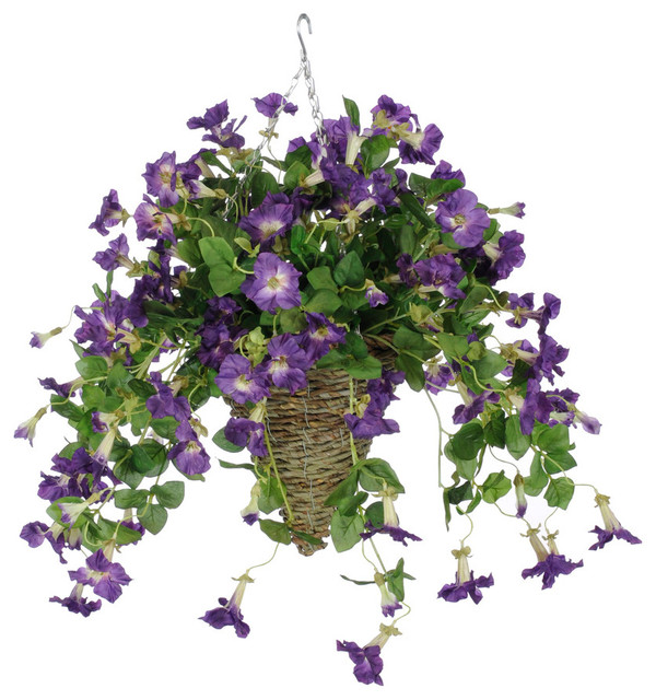 Artificial Red Geranium Hanging Basket Traditional Artificial Red Geranium In Cone Hanging Basket Transitional Flower Arrangements