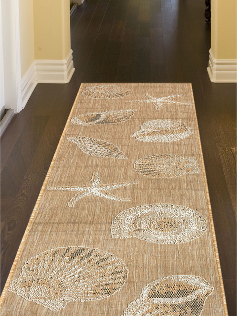 Beige Shell Rug Runner Carmel Shells Indoor/Outdoor Rug, 1'11