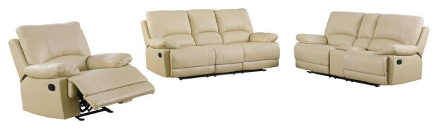 Three Piece Indoor Beige Faux Leather Five Person Seating Set