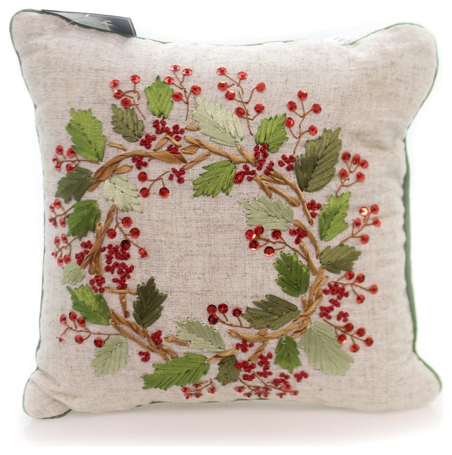 Christmas Berry Wreath Ribbon Pillow Fabric Accent Sequins 860452378G