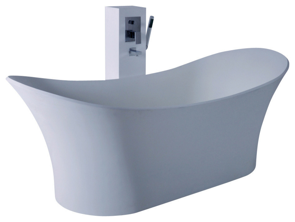 ADM Curved Freestanding Bathtub, White, 68.9" Contemporary Bathtubs