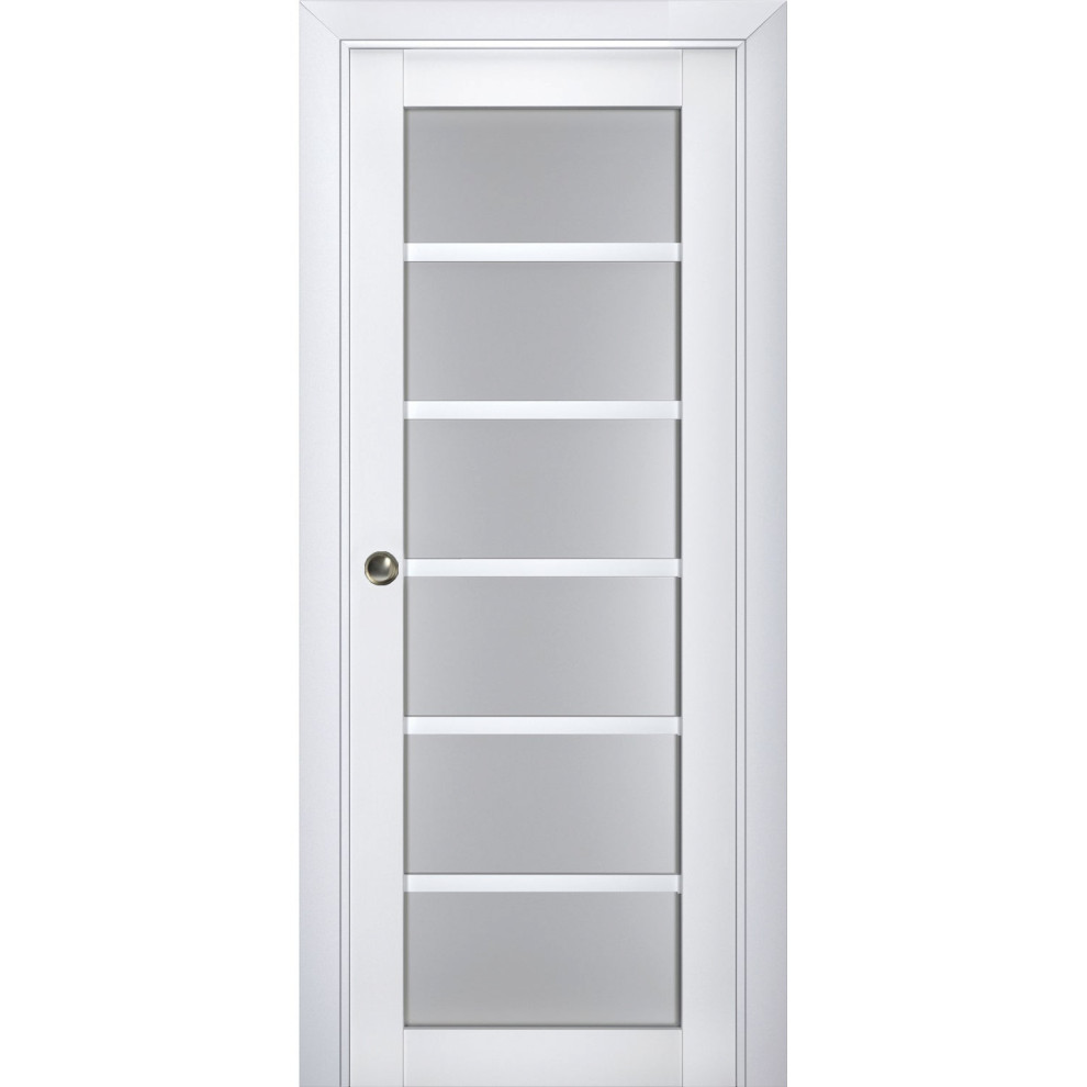 Sliding Pocket Door, Veregio 7602 White & Frosted Glass, Rail, 28"x80