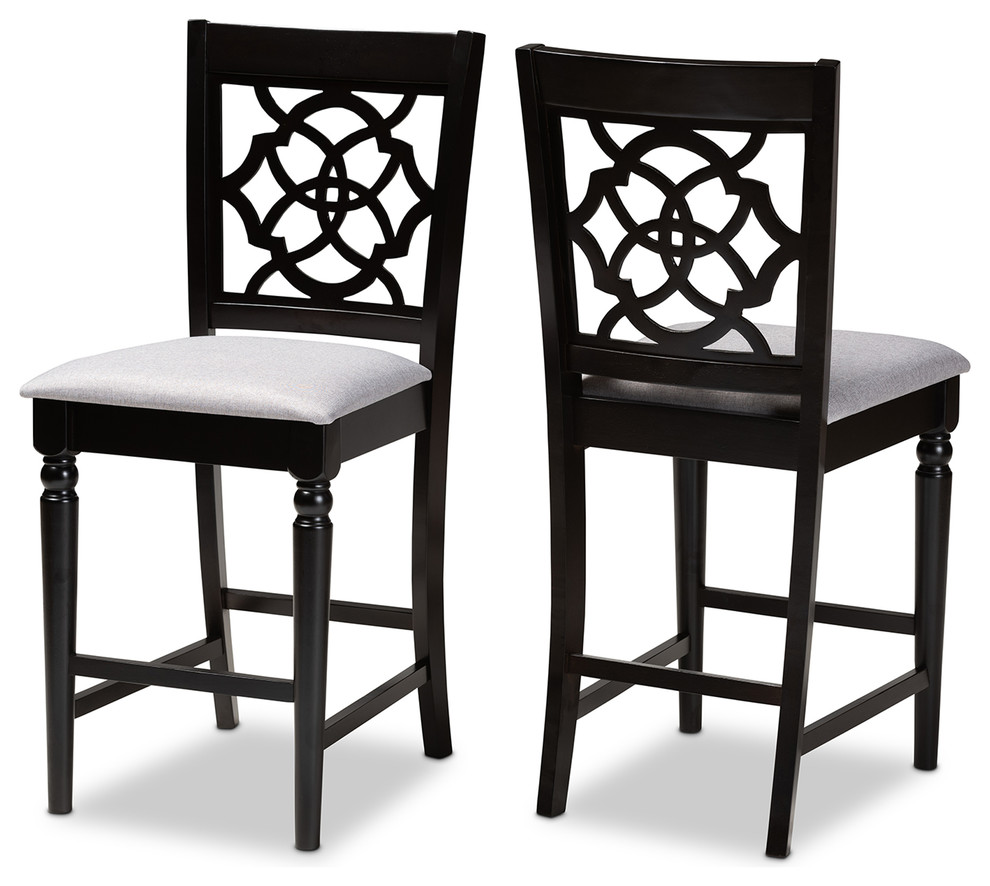 Nhalle Upholstered Espresso Finish 2-Piece Wood Counter Stool Set, Gray/Espresso