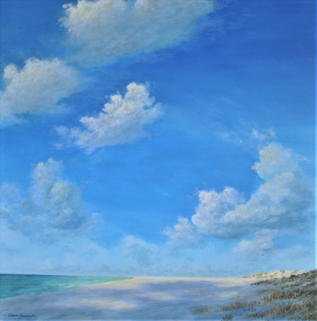 Large Original Beach Seascape Painting With Billowing Clouds Beach