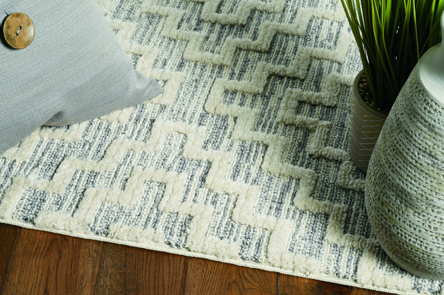 3' X 5' Ivory Grey Zigzag Diamonds Area Rug With Fringe - Southwestern ...