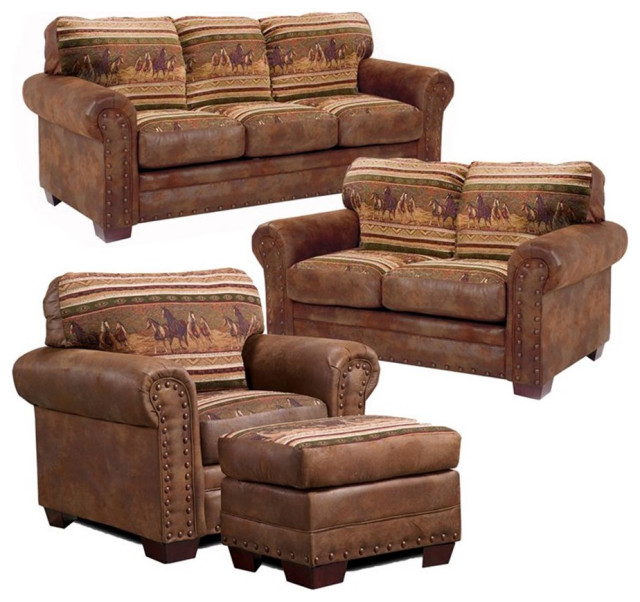 American Furniture Classics Wild Horses 4-piece Sleeper Sofa Set in Brown
