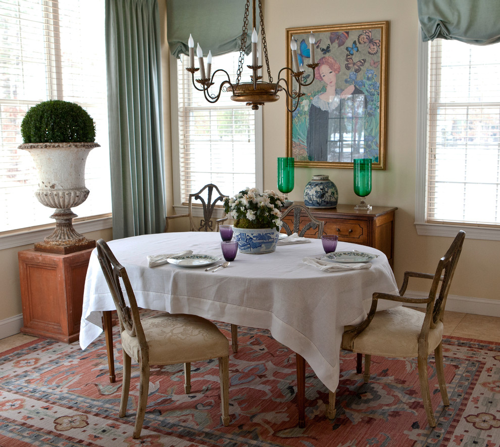 This is an example of a mid-sized traditional separate dining room in New York with beige walls, ceramic floors and no fireplace.