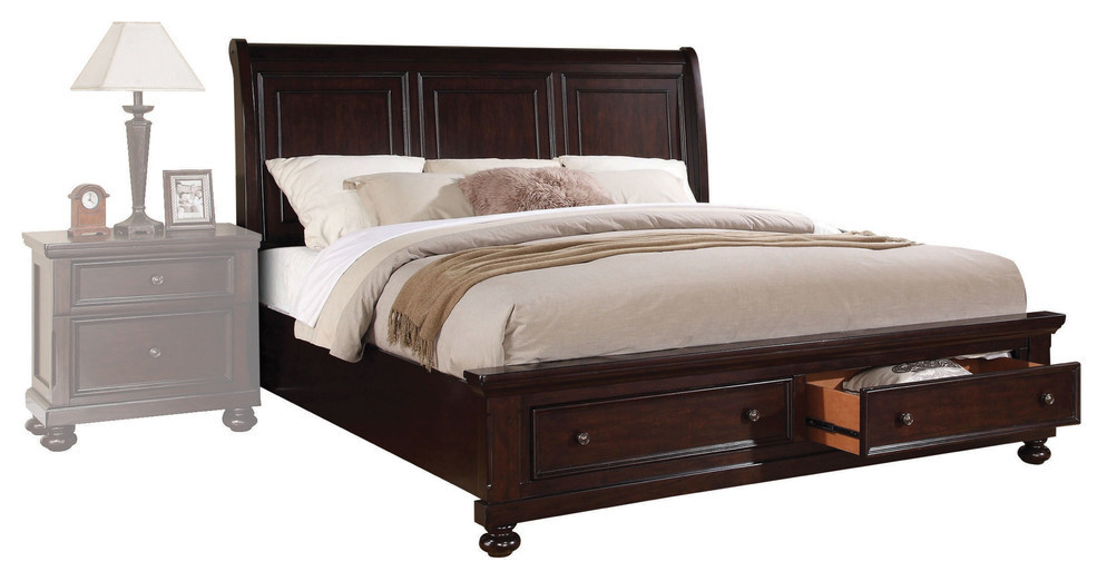 Grayson Sleigh Bed With Storage, Dark Walnut Traditional Sleigh