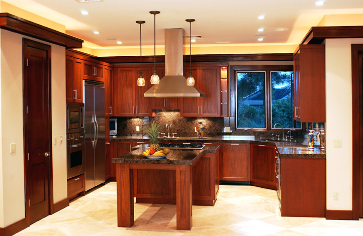 Design ideas for a tropical kitchen in Hawaii.