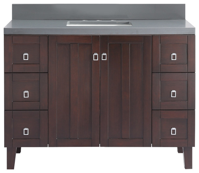 48" Solid Wood Sink Vanity With Gray Quartz Top Transitional