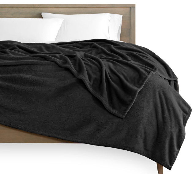 Bare Home Microplush Fleece Blanket, Charcoal, Twin/Twin Xl