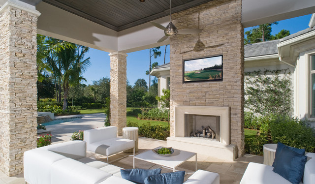 Contemporary Stone Outdoor Fireplace - Transitional - Patio - San Diego - by Eldorado Stone