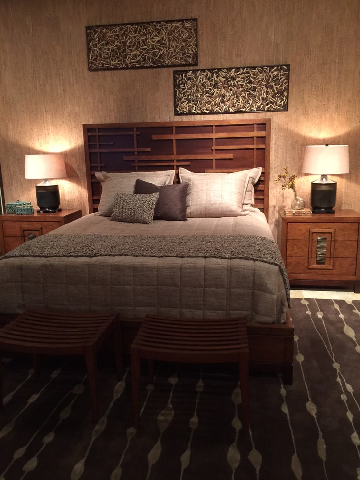 Inspiration for a mid-sized transitional master carpeted bedroom remodel in Phoenix with beige walls and no fireplace