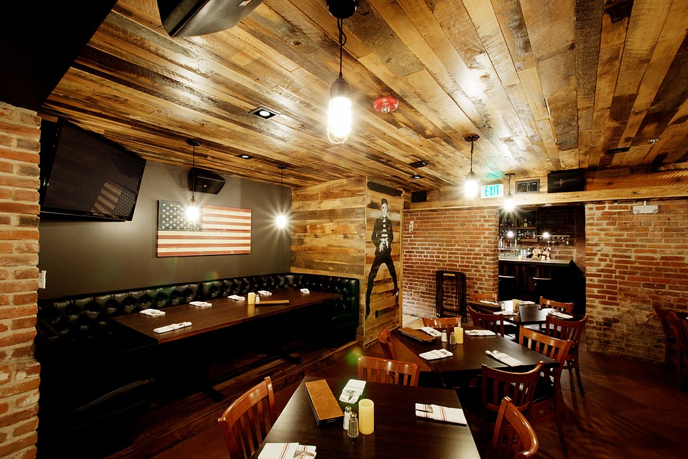 Barn Wood Paneled Ceiling Rustic Basement Denver By