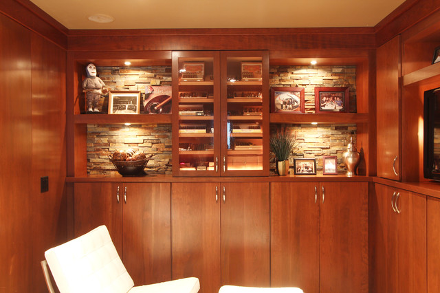 Built In Humidor Behind Glass Door Cabinet Transitional Home