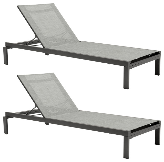 Solana Outdoor Dark Gray Aluminum Stacking Chaise Lounge Chair Set of 2
