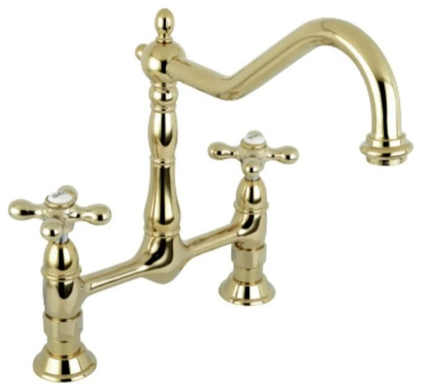 Victorian Bridge Kitchen Faucet with Swiveling Spout and Cross Handles ...