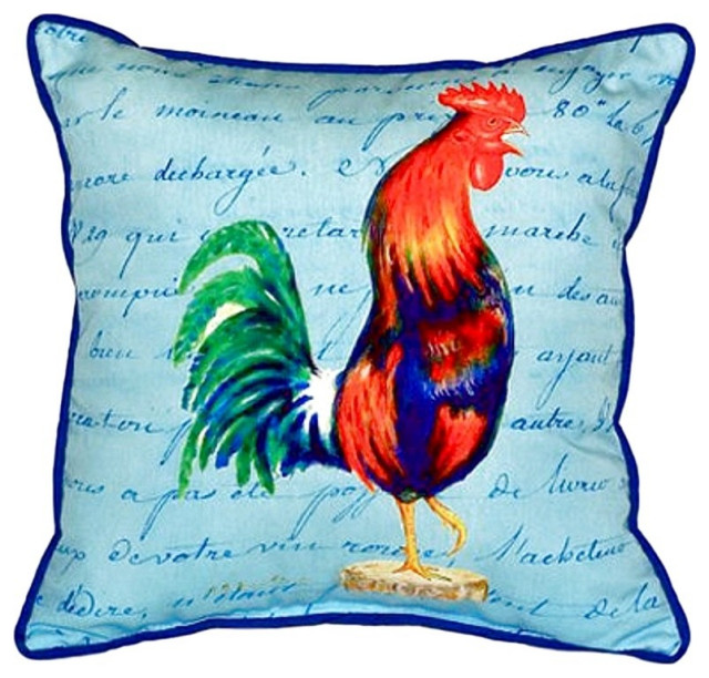 Blue Rooster Script Small Indoor/Outdoor Pillow 12x12 Set of Two
