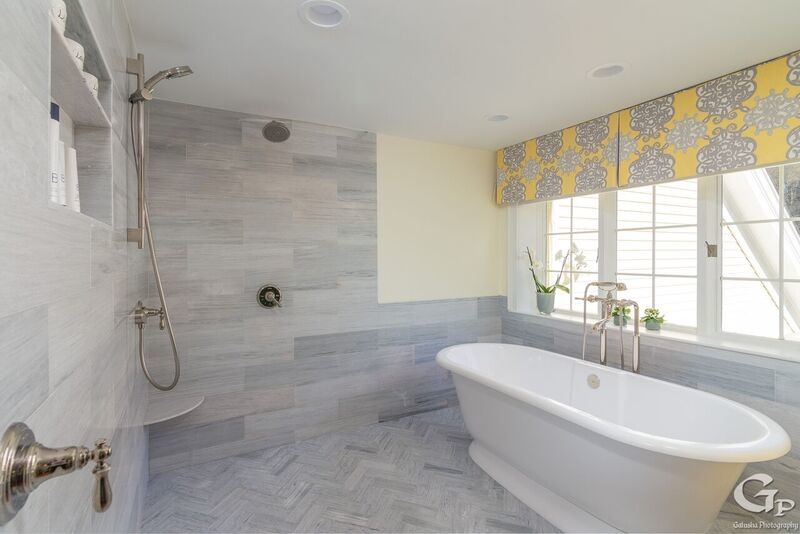 Yellow and Gray master bath