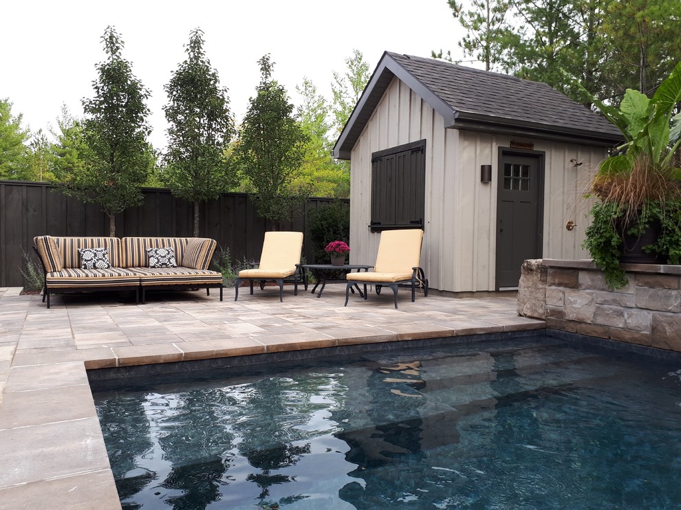 Outdoor patio shower - small transitional backyard concrete paver outdoor patio shower idea with a gazebo