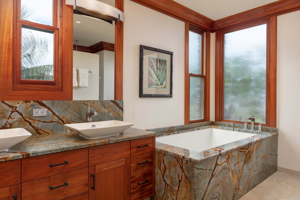 Photo of a mid-sized tropical master bathroom in Minneapolis.