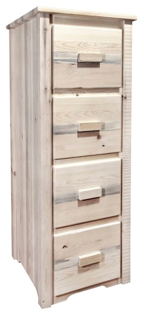 Montana Log Wood 4 Drawer File Cabinet In Clear Lacquer Finish