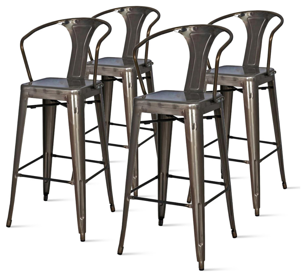 Metropolis Metal Counter Stool,Set of 4 Gunmetal Contemporary Bar