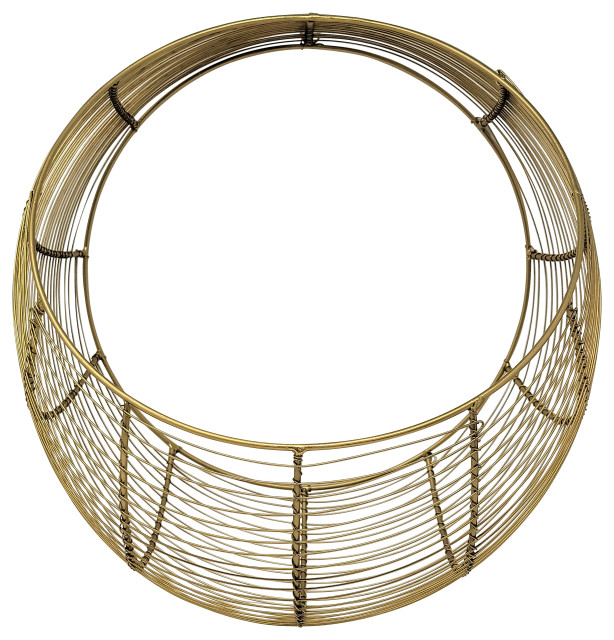 Decorative Round Gold Wall Hanging Wire Basket Metal Flowers Fruit Storage Contemporary