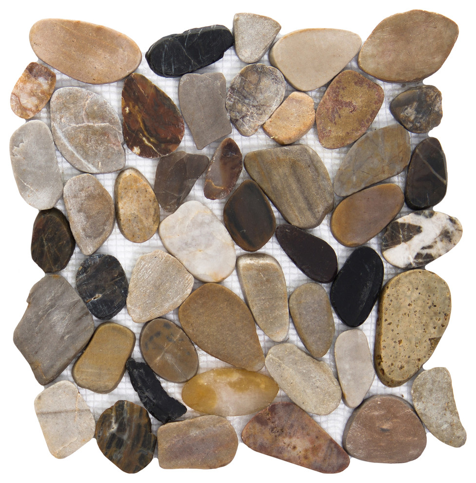 Rivera Pebbles 4 Color 12"x12" Pebbles Mosaic Tile, Set of 10