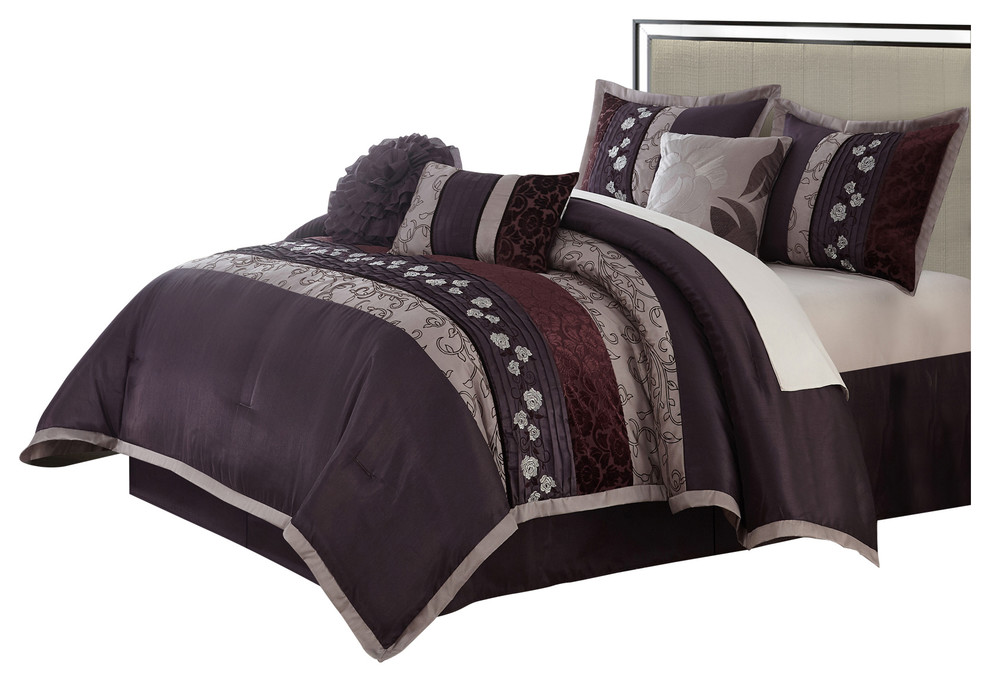 Riley 7Piece Bedding Comforter Set, Black Contemporary Comforters