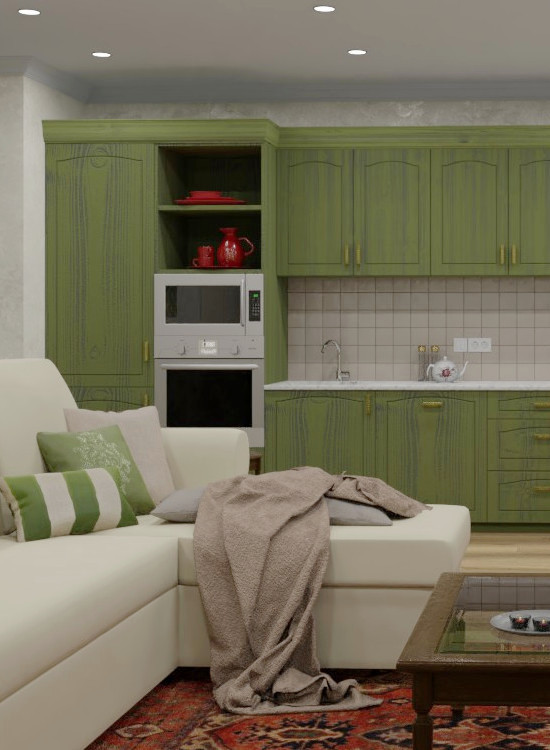 Оливковая кухня-гостиная
