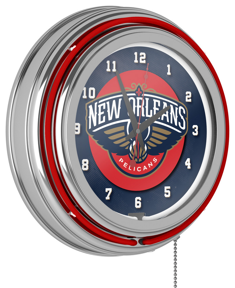 New Orleans Pelicans NBA Chrome Double Ring Neon Clock