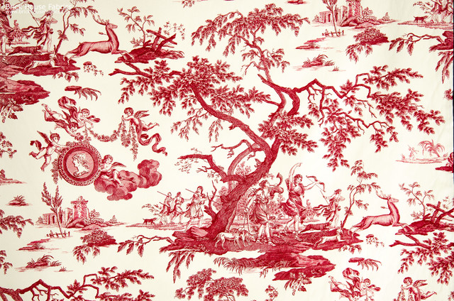 French red toile fabric neoclassic Double wide