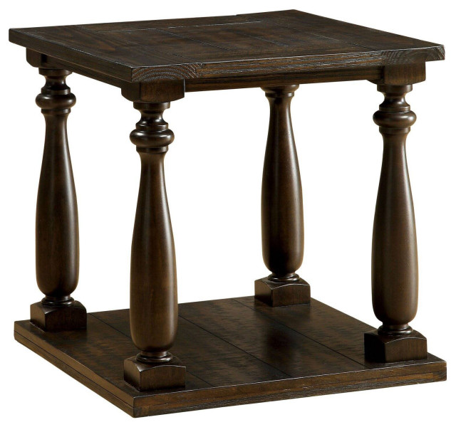 Classic End Table, Turned Legs With Wood Grain Accented Shelf & Top
