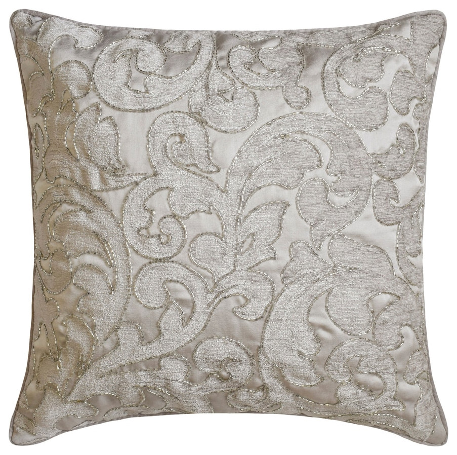 Grey Velvet Beaded Hand Embroidery 16"x16" Throw Pillow Cover Thoshawah