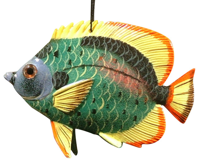 Tropical 3D Fish Christmas Tree Ornament 6 Inches Green Yellow Fins