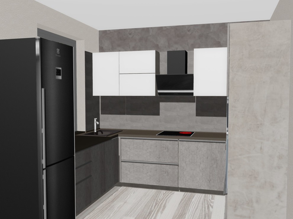 Кухня с бетонными фасадами