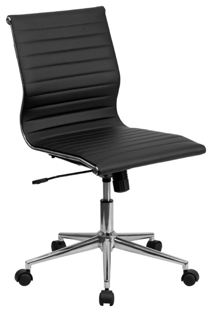 Flash Furniture Armless Black Ribbed Leather Swivel Chair Flash Furniture Armless Black Ribbed Leather Swivel Chair
