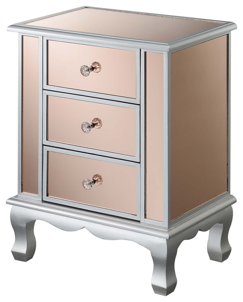 Gold Coast Vineyard Mirrored 3 Drawer End Table Traditional Side