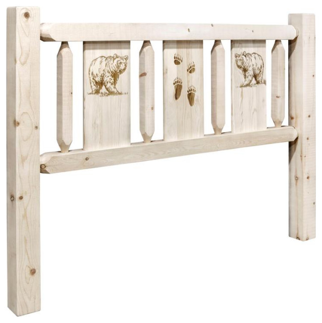 Montana Woodworks Homestead Wood Full Headboard with Engraved Bear in Natural