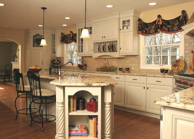 French Country Kitchen With Angled Penninsula French Country