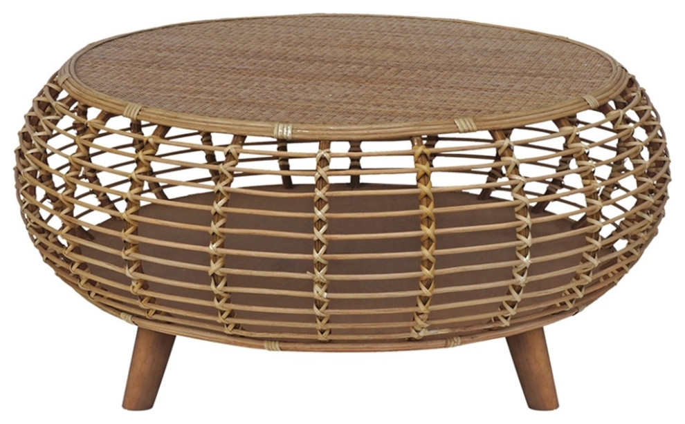 Gallerie Decor Java Transitional Rattan Coffee Table in Natural/Gray
