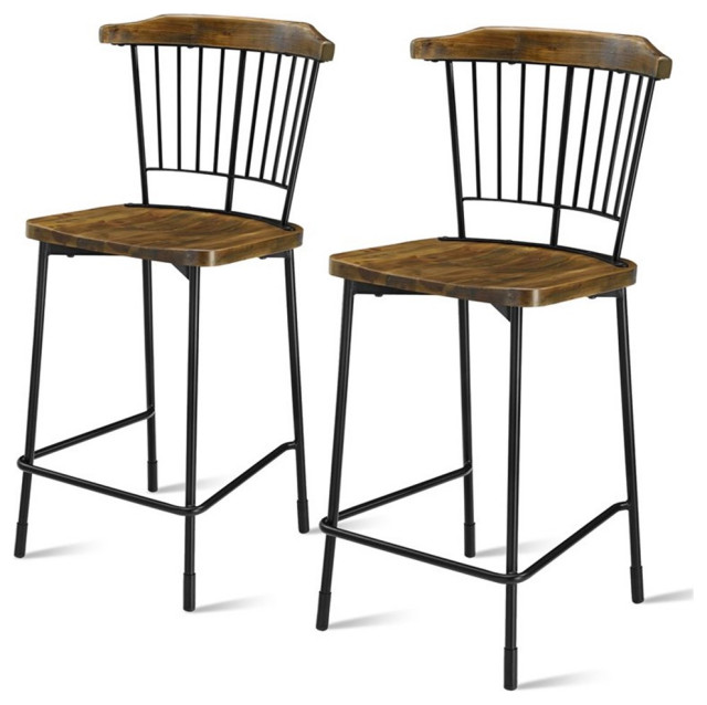 New Pacific Direct Greco 26" Wood Counter Stool in Black/Natural (Set