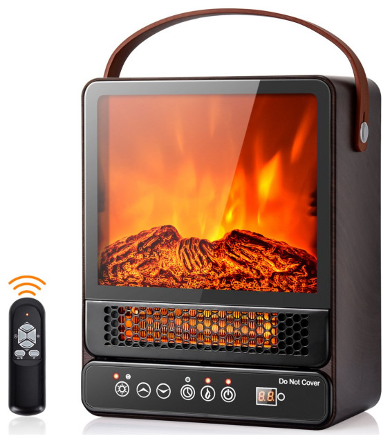 Gymax 1500W Portable Electric Fireplace Heater W/ Remote Control Walnut