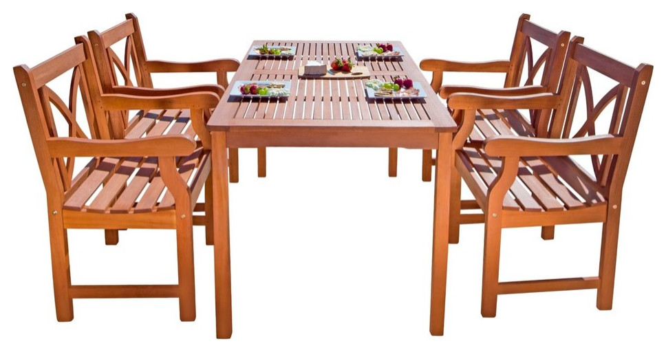 5Piece Outdoor Eucalyptus Dining Set Transitional Outdoor Dining