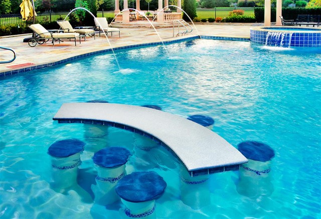 2022-07-15. Swimming Pool with built in seats and table for pool. table for...