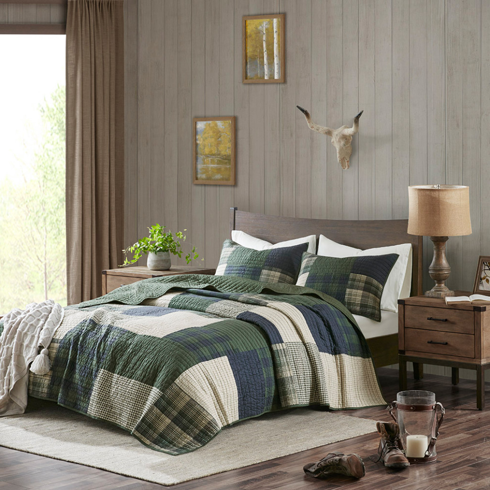 Woolrich Mill Creek Oversized Cotton Quilt Set, Green, Full/Queen